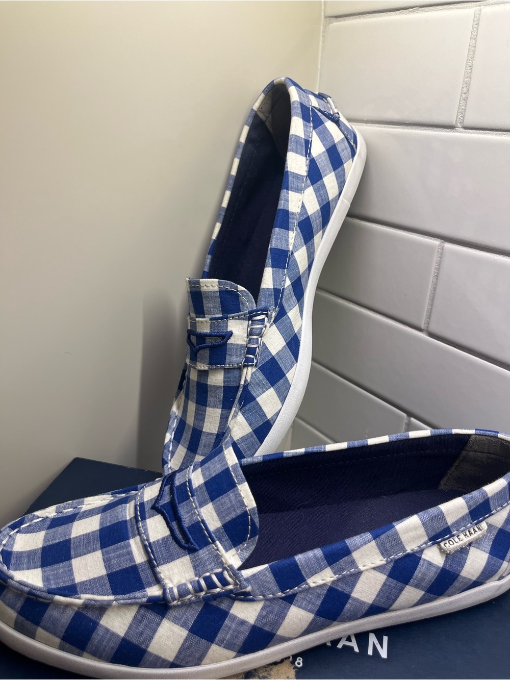 Cole Haan Nantucket Blue Gingham Loafers Women’s 10B
